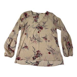 Maurices Size S Woman Print Long Sleeve V-Neck Blouse With Embellished Details
